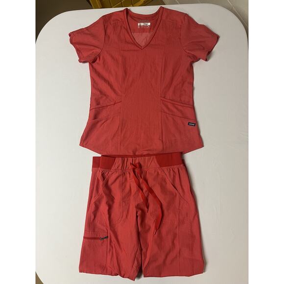 Adar Pro Modern Women V-Neck Red Scrub Top & Scrub Pants set Size Small - Picture 1 of 13